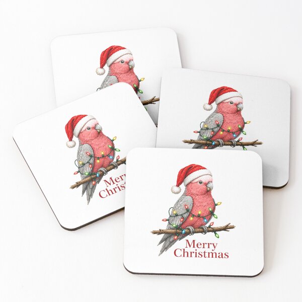 Item preview, Galah Christmas – Merry Christmas Pink Cockatoo with Santa Hat & Christmas Lights designed and sold by SVALANART.