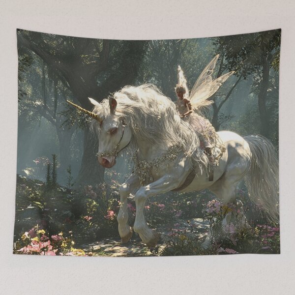 Item preview, Fairy Riding Enchanted Forest Unicorn designed and sold by Storybook Botanica.