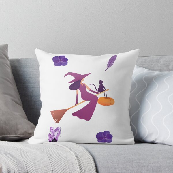 Artikelvorschau, Eine süße Hexe fliegt auf einem Besen mit Katze und Kürbis. entworfen und verkauft von KristinaArts.