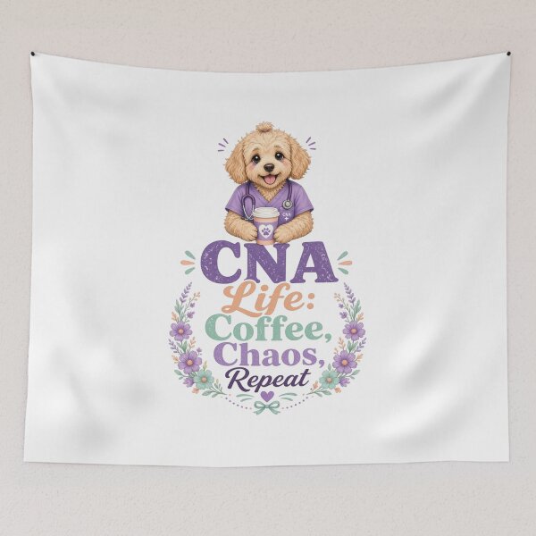Item preview, CNA Life: Coffee, Chaos, Repeat | Funny Goldendoodle Nurse Shirt designed and sold by justsuestudio.