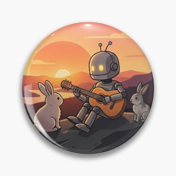 Item preview, Robot Guitarist with Rabbits – Surreal Sunset Illustration designed and sold by Dogandesighn.