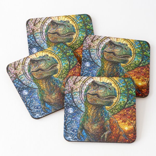 Item preview, The T-Rex of the Four Seasons – Prehistoric King in Stained Glass designed and sold by Pixel Otaku Gallery.