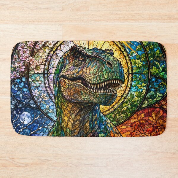 Item preview, The T-Rex of the Four Seasons – Prehistoric King in Stained Glass designed and sold by Pixel Otaku Gallery.