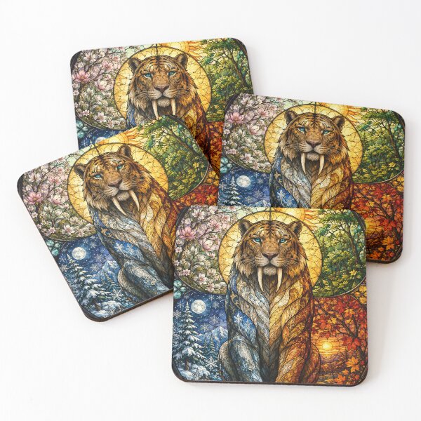 Item preview, The Four Seasons Saber-Toothed Tiger – Stained Glass Guardian designed and sold by Pixel Otaku Gallery.
