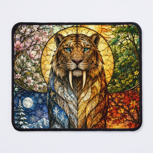 Item preview, The Four Seasons Saber-Toothed Tiger – Stained Glass Guardian designed and sold by Pixel Sakura Gallery.
