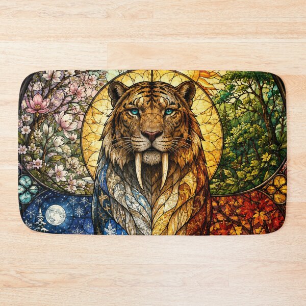 Item preview, The Four Seasons Saber-Toothed Tiger – Stained Glass Guardian designed and sold by Pixel Sakura Gallery.