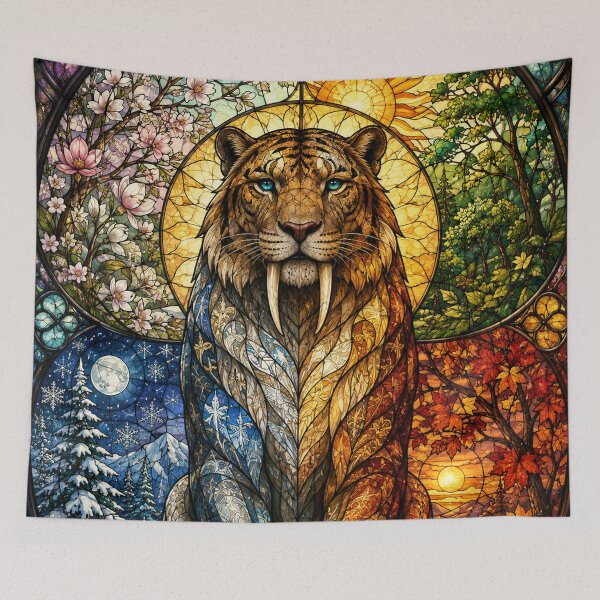 Item preview, The Four Seasons Saber-Toothed Tiger – Stained Glass Guardian designed and sold by Pixel Sakura Gallery.