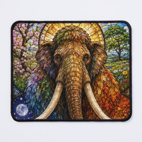 Item preview, The Mammoth of the Four Seasons – Ancestral Giant in Stained Glass designed and sold by Pixel Otaku Gallery.