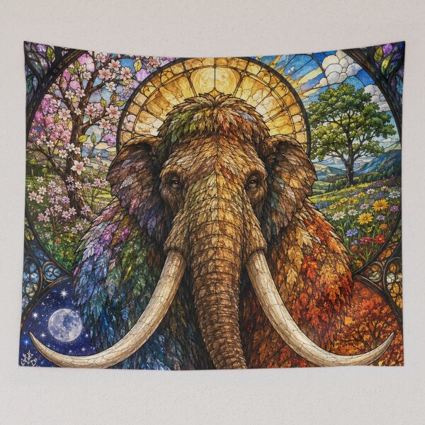 Item preview, The Mammoth of the Four Seasons – Ancestral Giant in Stained Glass designed and sold by Pixel Sakura Gallery.