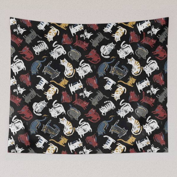 Item preview, Cute Funny Cats Seamless Pattern Black Background designed and sold by SayMaria.