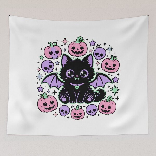 Item preview, Pastel Goth Bat Kitty Spooky Pumpkin Skull designed and sold by chattsuede.