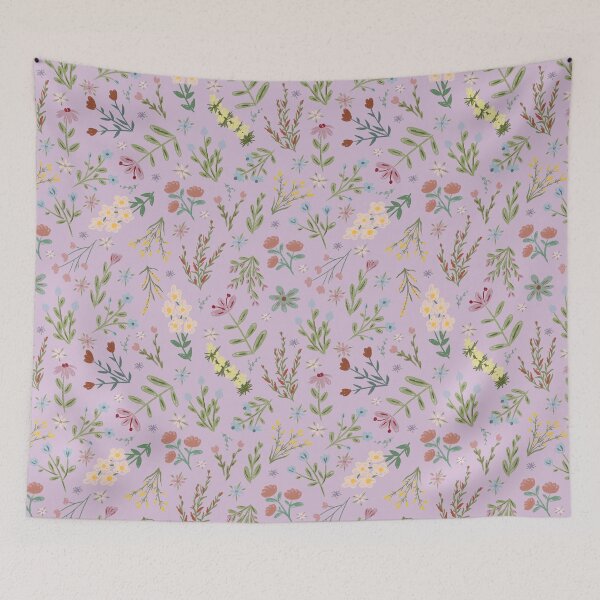 Item preview, Hand Drawn Cottage Garden Flowers on Light Purple designed and sold by KSimpson838.