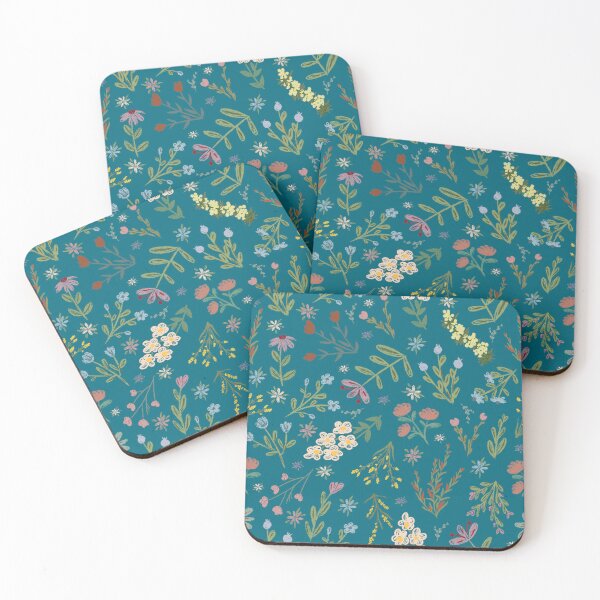 Item preview, Hand Drawn Cottage Garden Flowers on Dark Teal  designed and sold by KSimpson838.