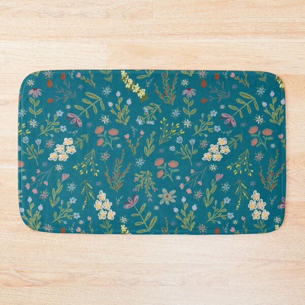 Item preview, Hand Drawn Cottage Garden Flowers on Dark Teal  designed and sold by KSimpson838.