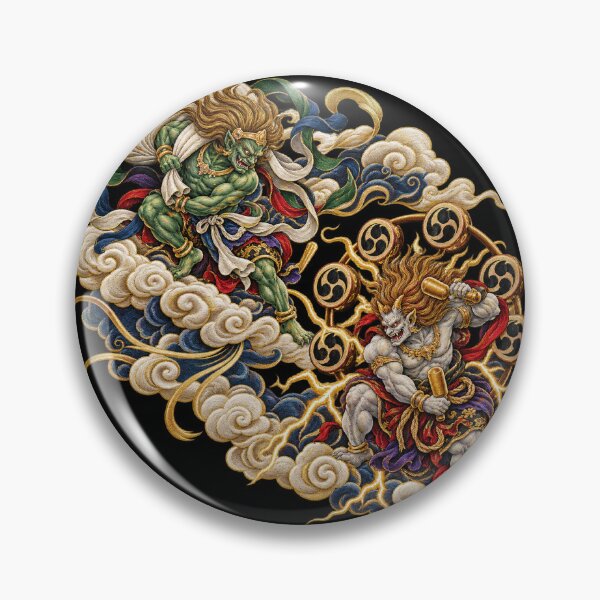 Item preview, Fūjin & Raijin Japanese Thunder Gods – Traditional Japanese Embroidery Style Oni Art designed and sold by アミヤジャ.