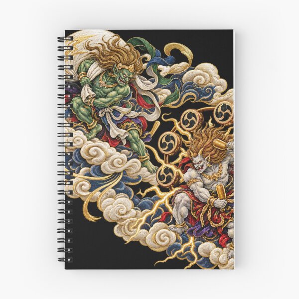 Item preview, Fūjin & Raijin Japanese Thunder Gods – Traditional Japanese Embroidery Style Oni Art designed and sold by アミヤジャ.