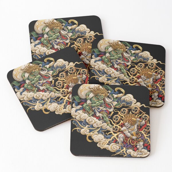 Item preview, Fūjin & Raijin Japanese Thunder Gods – Traditional Japanese Embroidery Style Oni Art designed and sold by アミヤジャ.