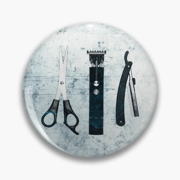 Item preview, Blue-tinted Vintage Barber Tools Shears Clipper and Razor designed and sold by Ghoul Enterprises.