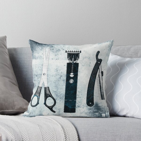 Item preview, Blue-tinted Vintage Barber Tools Shears Clipper and Razor designed and sold by Ghoul Enterprises.