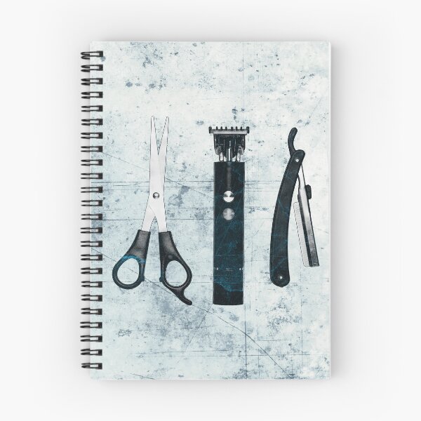 Item preview, Blue-tinted Vintage Barber Tools Shears Clipper and Razor designed and sold by Ghoul Enterprises.