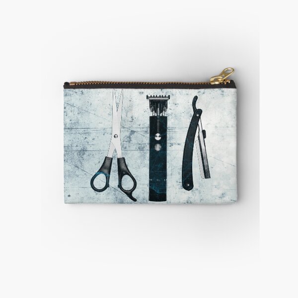 Item preview, Blue-tinted Vintage Barber Tools Shears Clipper and Razor designed and sold by Ghoul Enterprises.