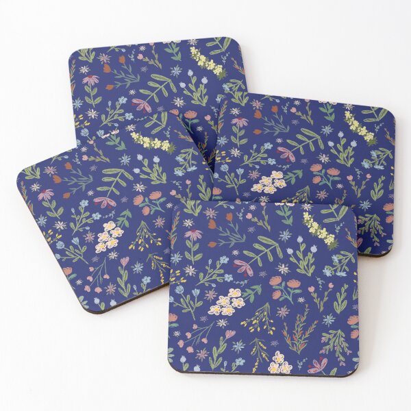 Item preview, Hand Drawn Cottage Garden Flowers on Dark Blue  designed and sold by KSimpson838.