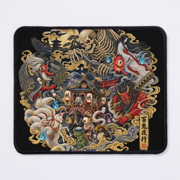 Item preview, Japanese Yokai Parade T-Shirt – Hyakki Yagyo Night Parade, Japanese Folklore & Oni Embroidery Art designed and sold by アミヤジャ.