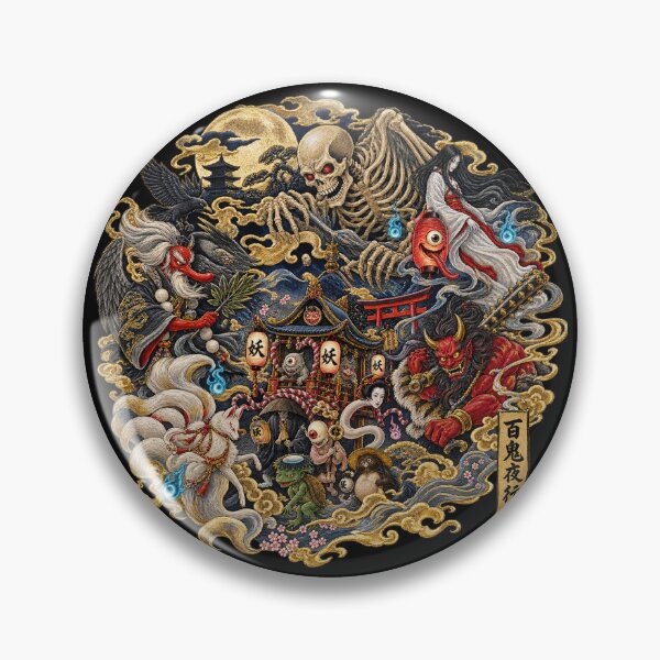 Item preview, Japanese Yokai Parade T-Shirt – Hyakki Yagyo Night Parade, Japanese Folklore & Oni Embroidery Art designed and sold by アミヤジャ.