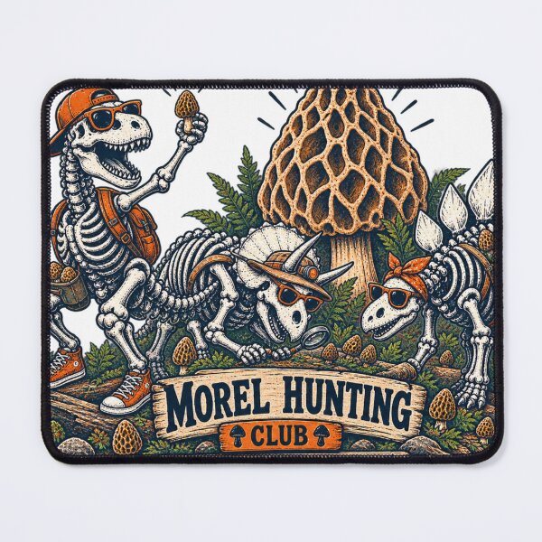 Item preview, Morel Hunting Club Skeleton Dinosaurs Hunt Gather Go Extinct Mushroom designed and sold by zhivago1980.