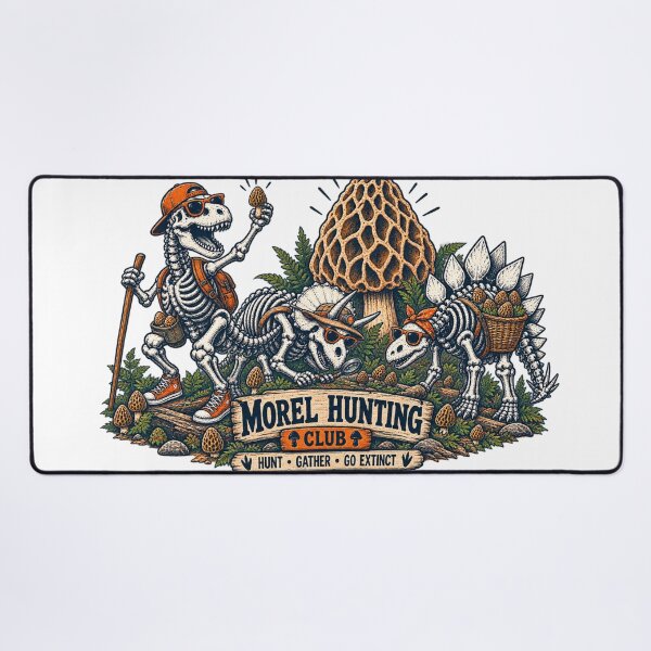 Item preview, Morel Hunting Club Skeleton Dinosaurs Hunt Gather Go Extinct Mushroom designed and sold by zhivago1980.