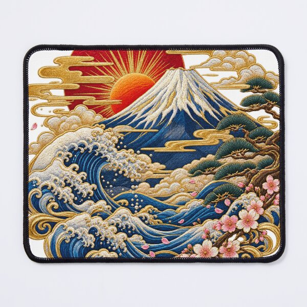 Item preview, Golden Mount Fuji & Rising Sun – Japanese Embroidery Wave Art designed and sold by アミヤジャ.