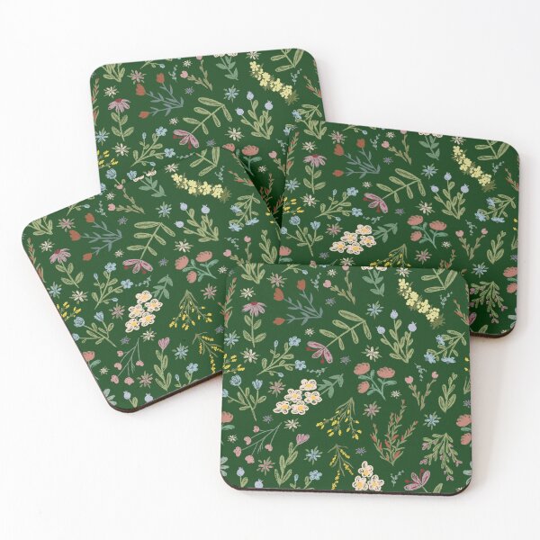 Item preview, Hand Drawn Cottage Garden Flowers on Dark Green designed and sold by KSimpson838.