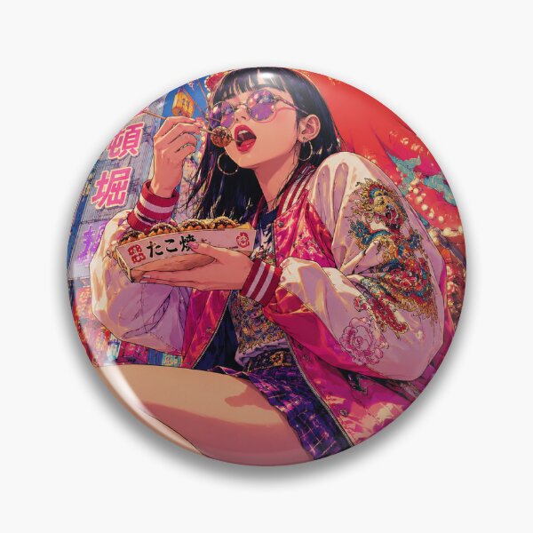 Item preview, Neon Dotonbori Nights – Retro Osaka Takoyaki Girl designed and sold by アミヤジャ.