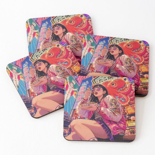 Item preview, Neon Dotonbori Nights – Retro Osaka Takoyaki Girl designed and sold by アミヤジャ.