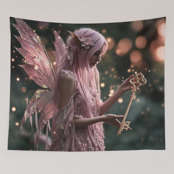 Item preview, Pink Fairy Holding Golden Enchanted Key designed and sold by Storybook Botanica.