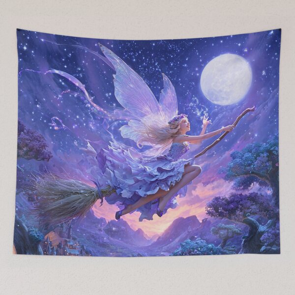 Item preview, Moonlit Fairy Riding Magical Broomstick designed and sold by Storybook Botanica.