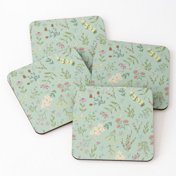 Item preview, Hand Drawn Cottage Garden Flowers on Light Green designed and sold by KSimpson838.
