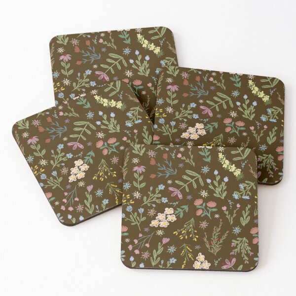 Item preview, Hand Drawn Cottage Garden Flowers on Dark Brown  designed and sold by KSimpson838.