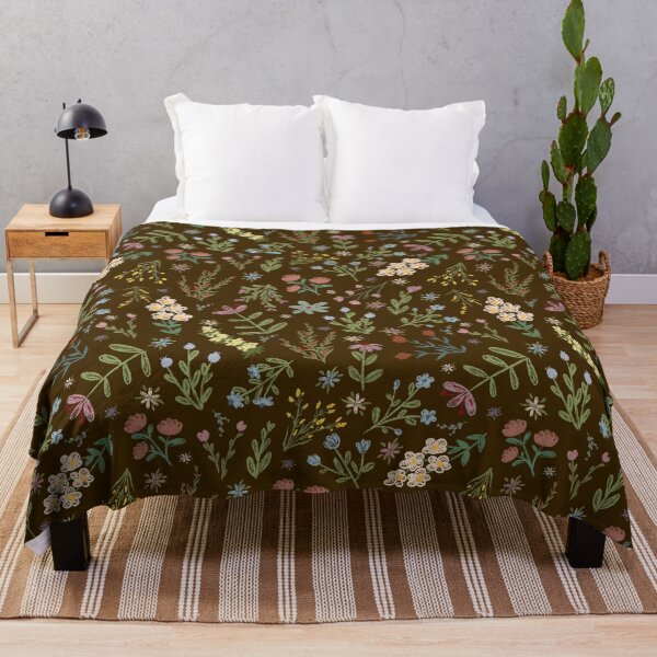 Item preview, Hand Drawn Cottage Garden Flowers on Dark Brown  designed and sold by KSimpson838.