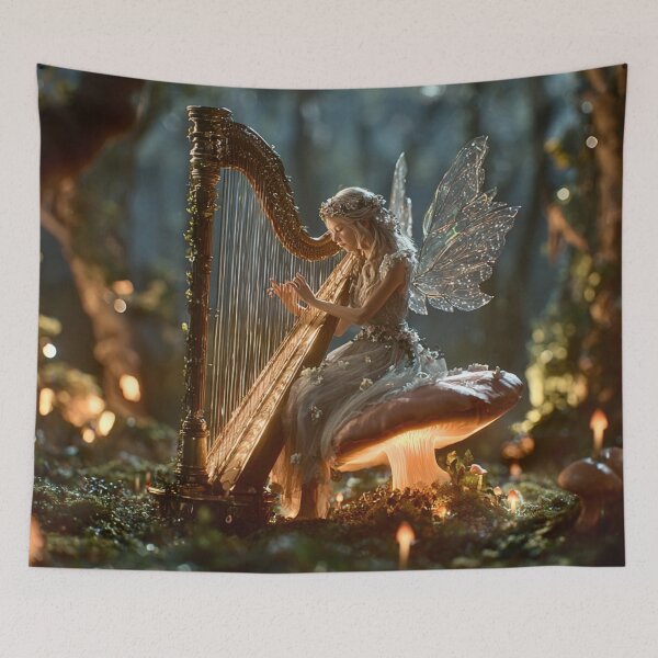Item preview, Enchanted Fairy Playing Moonlit Harp designed and sold by Storybook Botanica.