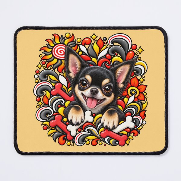 Item preview, Black Chihuahua Floral Art - Bones & Swirls Decor designed and sold by PixelsPaws.