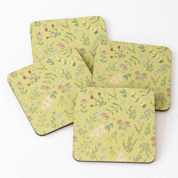 Item preview, Hand Drawn Cottage Garden Flowers on Dark Yellow  designed and sold by KSimpson838.