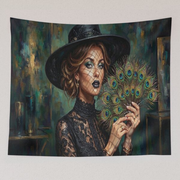 Item preview, Gothic Peacock Fan Elegance: Dark Academia & Vintage Art Print designed and sold by AfresStudio.
