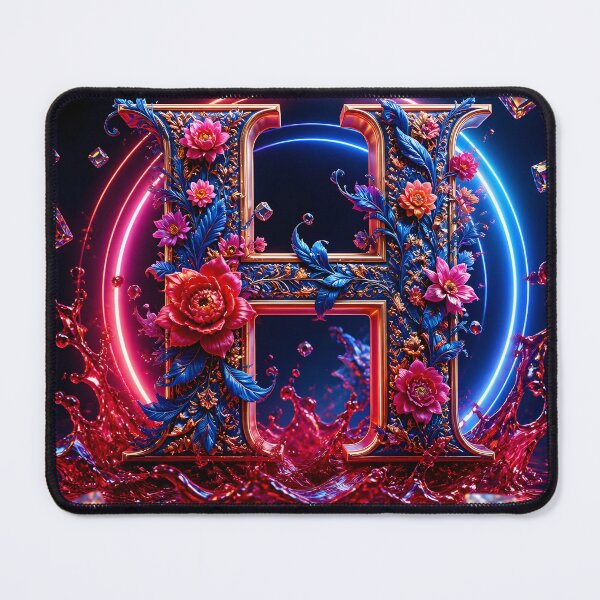 Item preview, Floral Gothic Letter H Neon Water Splash Art – Luxury Botanical Alphabet Design. designed and sold by fbtrisha.