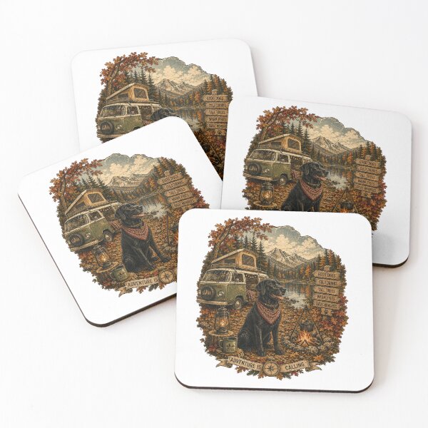 Item preview, Vintage Black Labrador Camping Adventure designed and sold by ARDELVEX STUDIO.