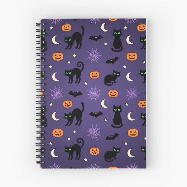 Item preview, Black Cat Halloween Pattern - Cute Pumpkins, Bats & Purple Moon designed and sold by ShootingStarST.