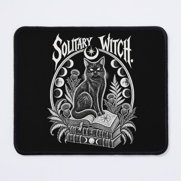 Item preview, Solitary Witch – Black Cat Gothic Linocut Occult Art designed and sold by Anyshca.