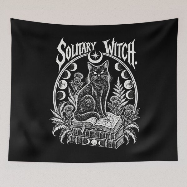 Item preview, Solitary Witch – Black Cat Gothic Linocut Occult Art designed and sold by Anyshca.