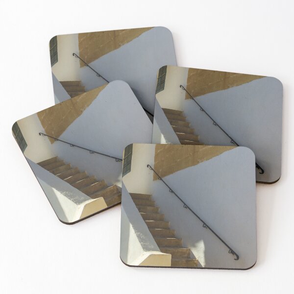Item preview, Sunlit Stone Staircase With Black Handrail Along White And Beige Walls designed and sold by Nmallia.