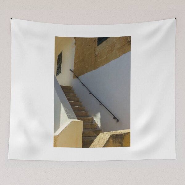 Item preview, Sunlit Stone Staircase With Black Handrail Along White And Beige Walls designed and sold by Nmallia.